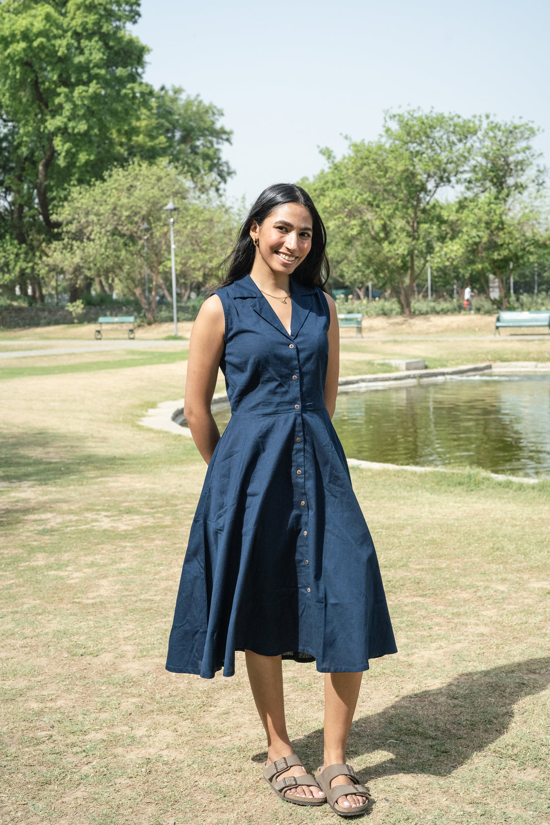 Buy linen A-line dress with pockets | Sustainable dress - Tamarind Chutney Buy linen A-line dress with pockets | Sustainable dress - Tamarind Chutney