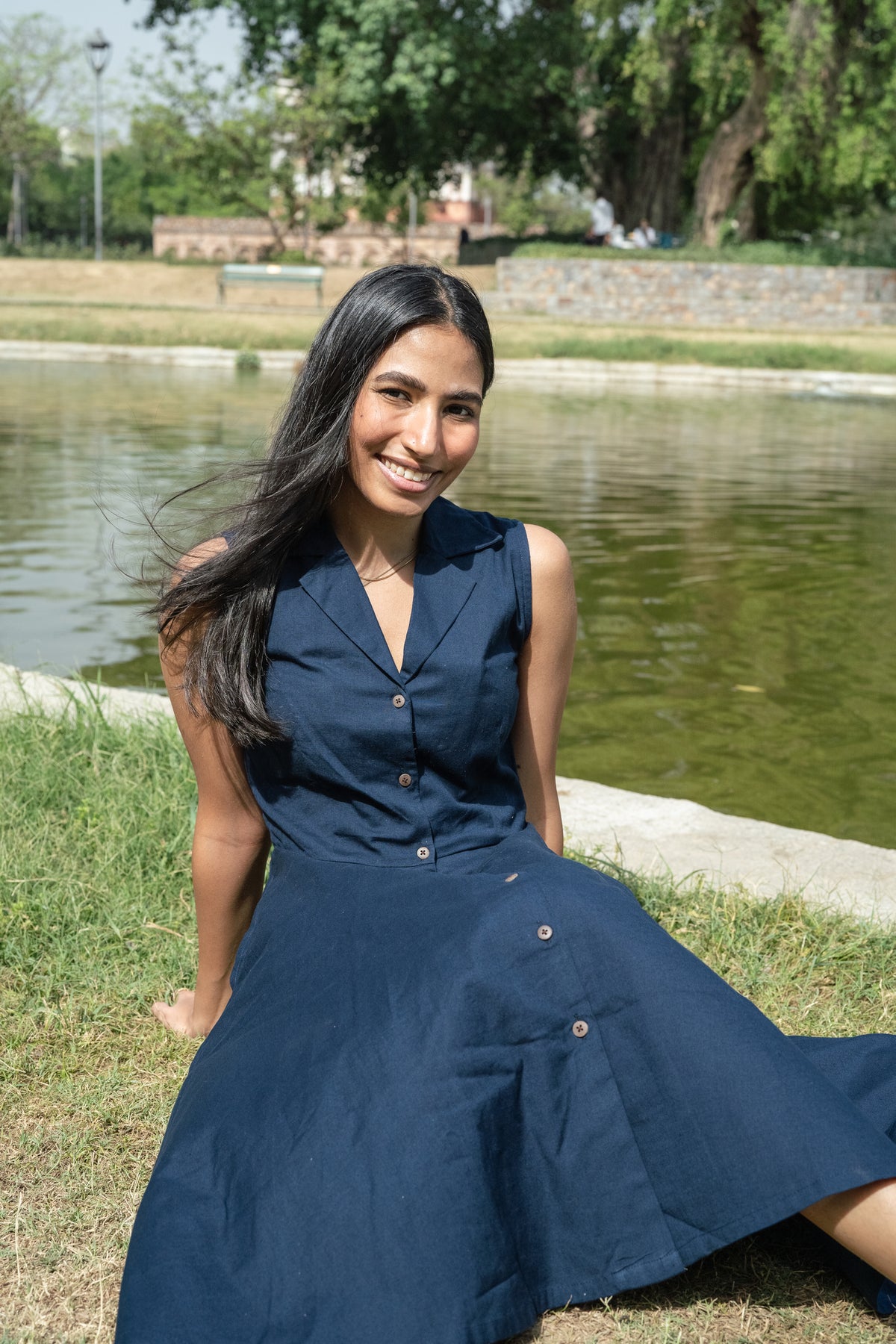 Buy linen A-line dress with pockets | Sustainable dress - Tamarind Chutney Buy linen A-line dress with pockets | Sustainable dress - Tamarind Chutney